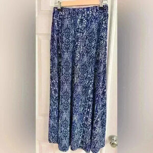 Blue and White Victorian Print Buttery Soft Maxi Skirt - Size 2XL